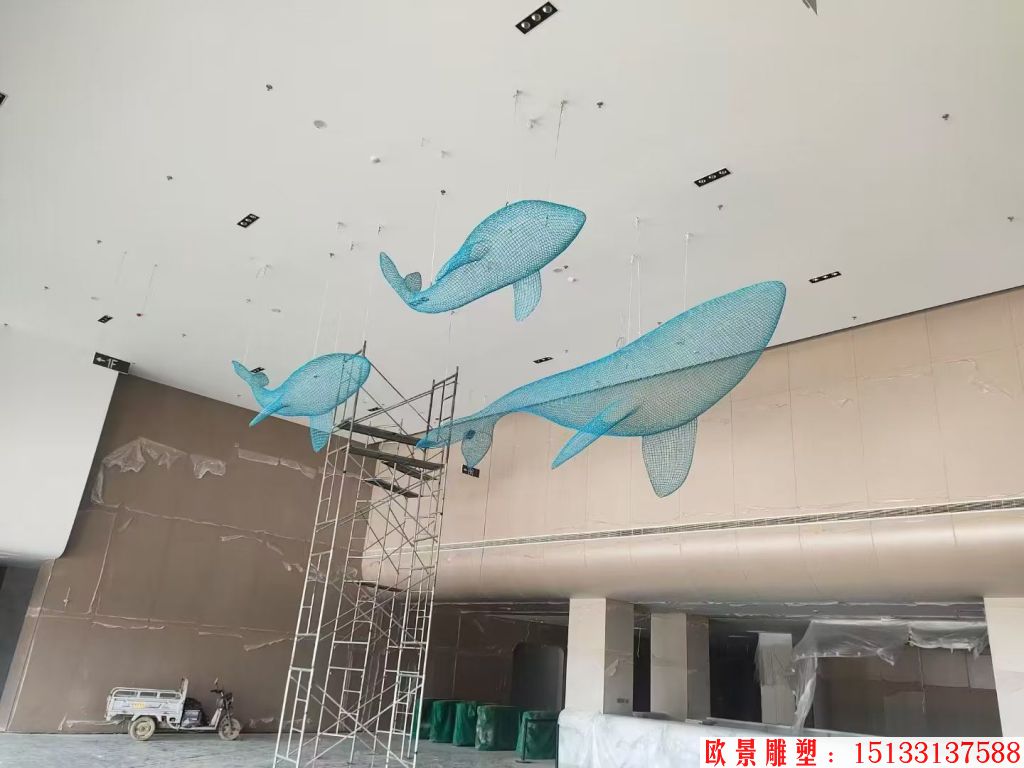 不銹鋼吊頂鏤空動物鯨魚擺件，適合海洋館景觀裝飾,6